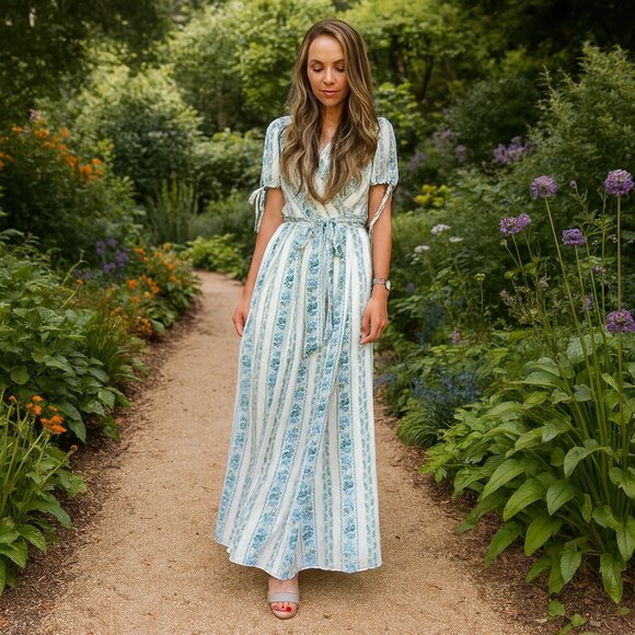 Gal Meets Glam Dresses & Skirts - Gal Meets Glam Imogene Dress Ivory French Blue Stripe Size 2 Maxi Wrap